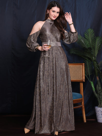 Exude Ethereal Glam Halter Gown With Hanging Sleeve