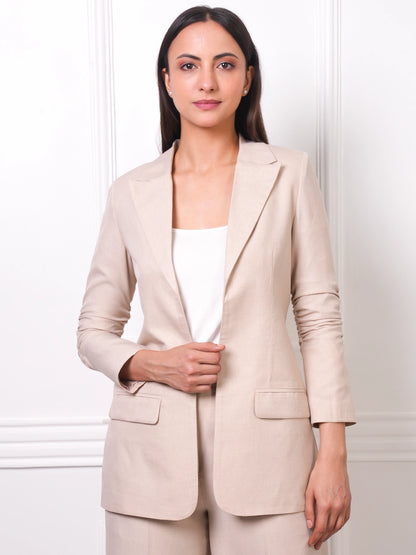 Exude Beige Linen Blazer &amp; Culottes Co-ord Set