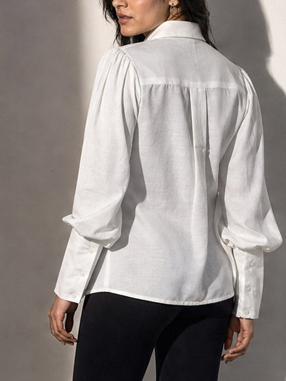 White Textured Bishop Sleeve Shirt
