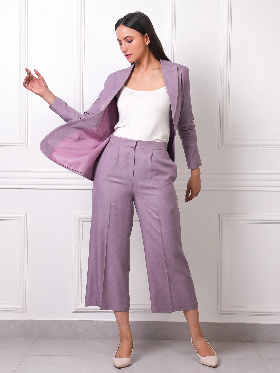Lilac Linen Blazer &amp; Culottes Co-ord Set