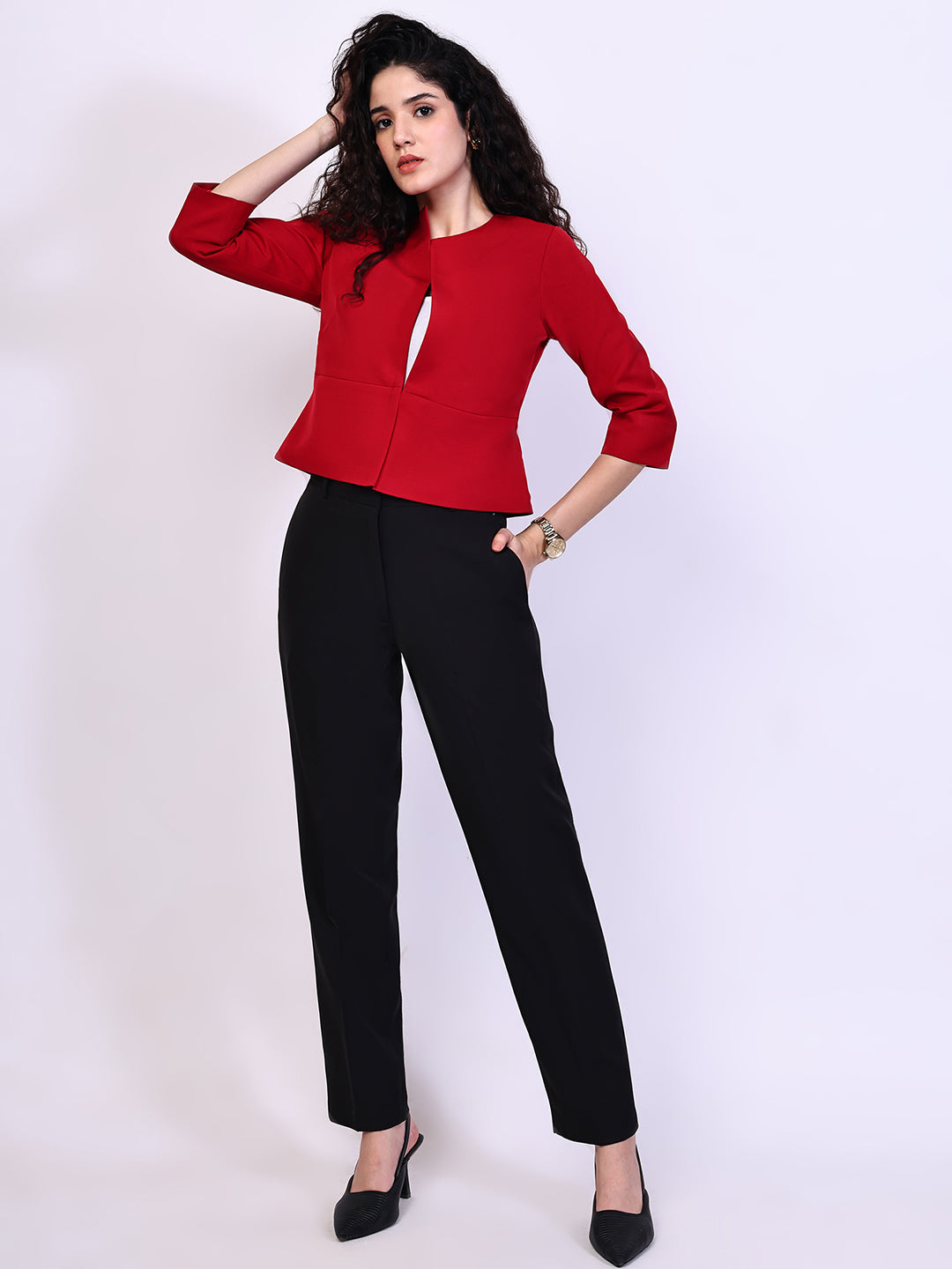 Exude Reign Peplum Short Blazer (Red)