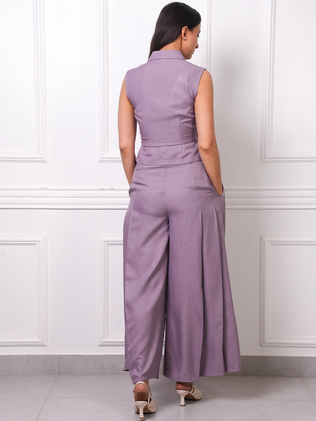 Lilac Linen Wrap Vest &amp; Wide-Leg Pants Co-ord Set