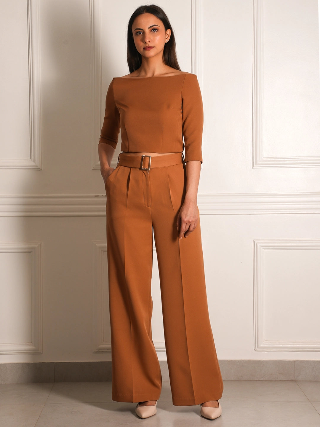 Exude Bardot Structured Crop Top