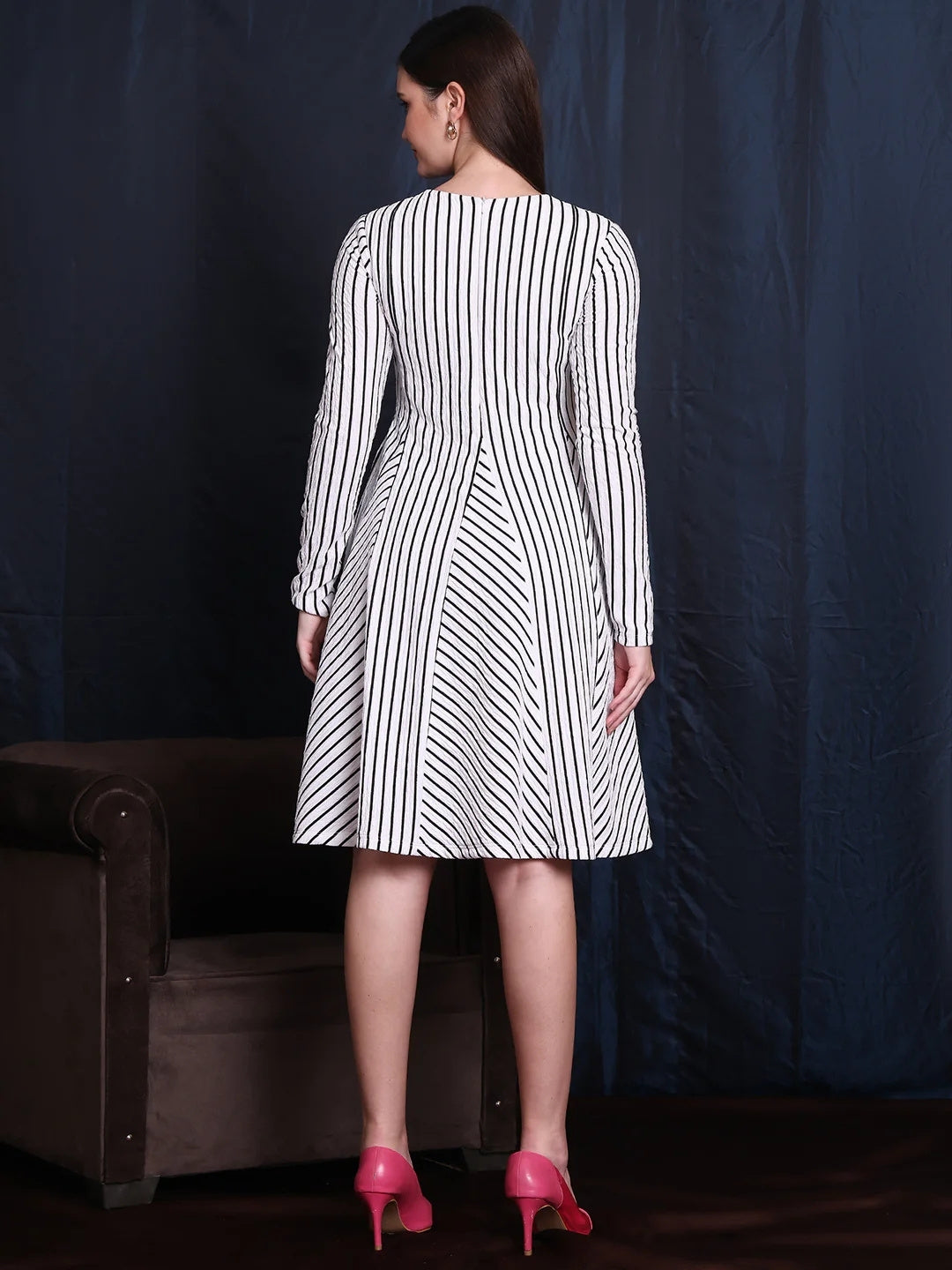 Exude Gleam & Grace A-line Dress With Unique Paneled Skirt Detailing 