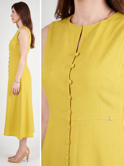 Exude Glowing Front Button Dress With Pockets (Lime Green)