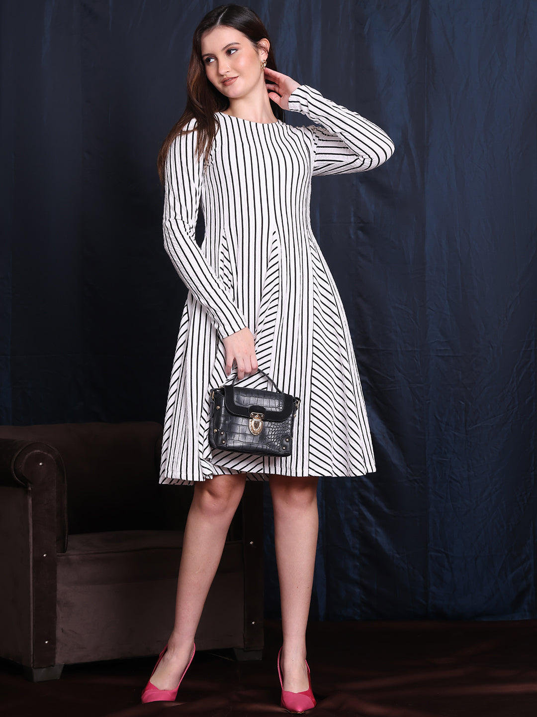 Exude Gleam &amp; Grace A-line Dress With Unique Paneled Skirt Detailing