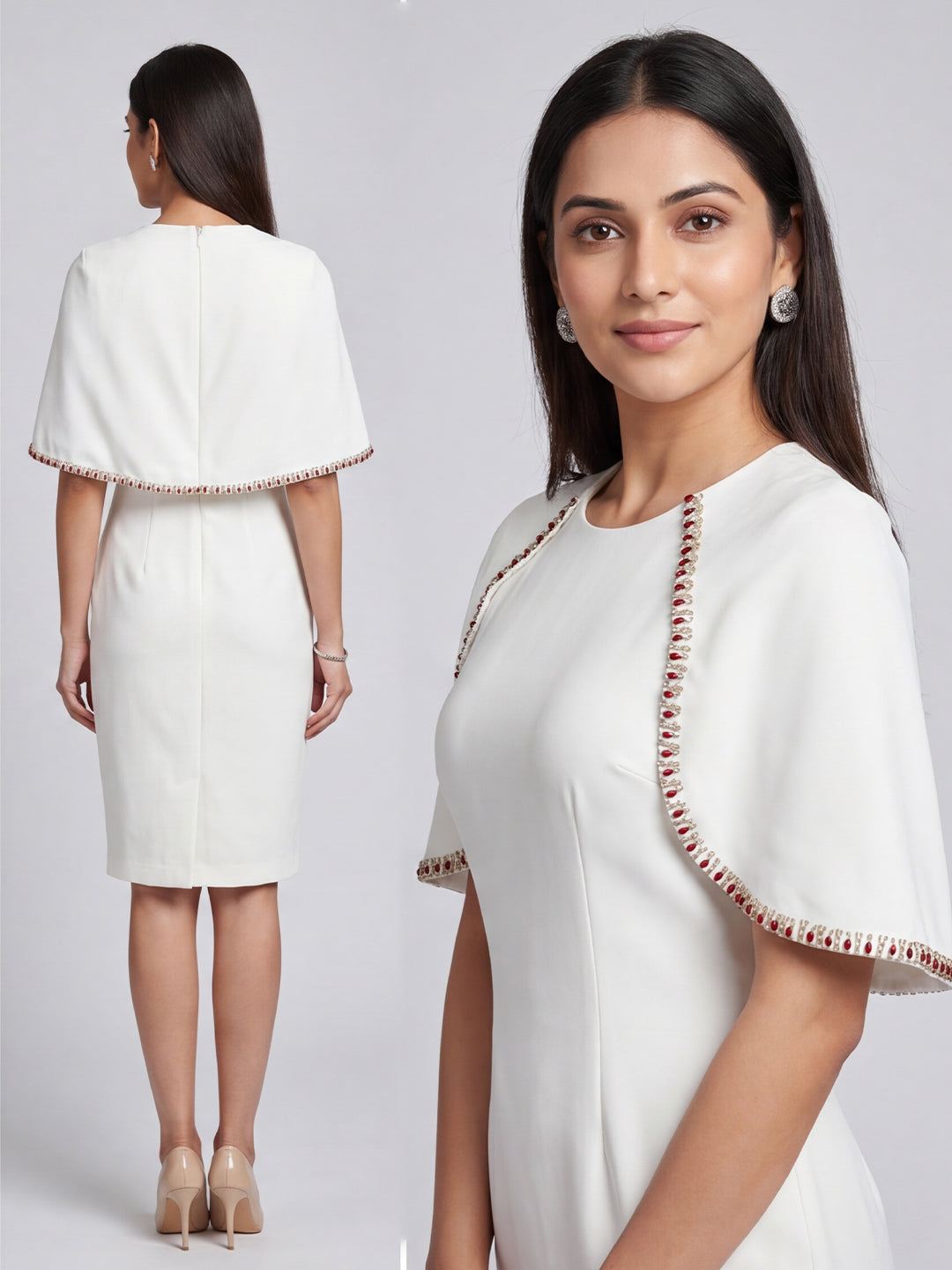 Exude Ivory Grace Cape Dress
