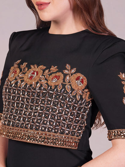 Crimson Luxe Embroidered Dress (Black)