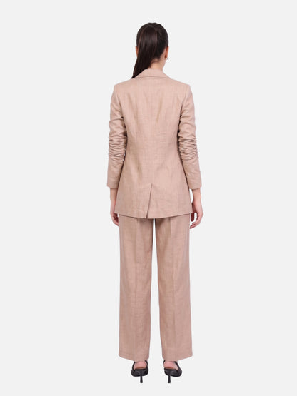 Beige Linen Blend Open Front Blazer