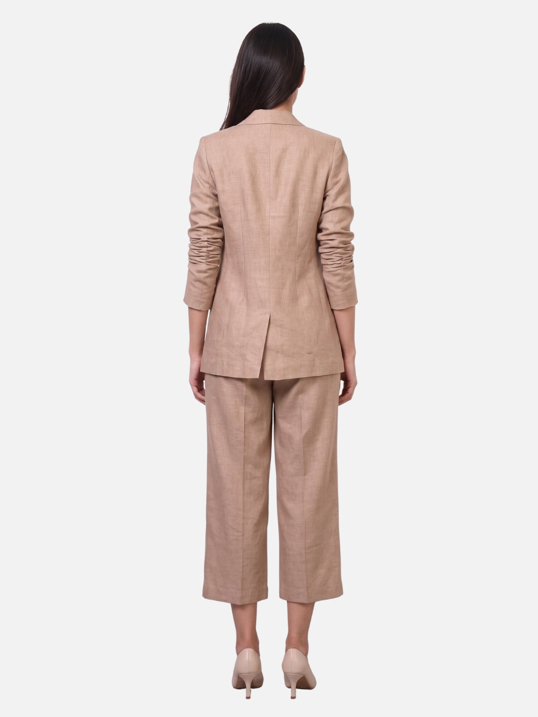 Exude Beige Linen Blazer &amp; Culottes Co-ord Set