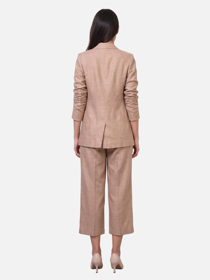 Exude Beige Linen Blazer &amp; Culottes Co-ord Set