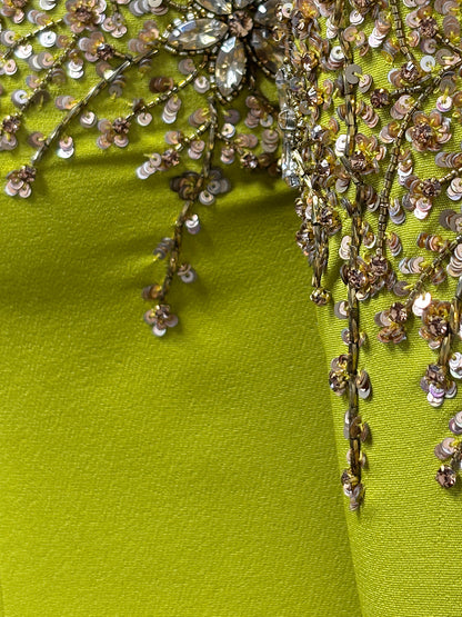 Lime Green Off-Shoulder Embroidered Dress