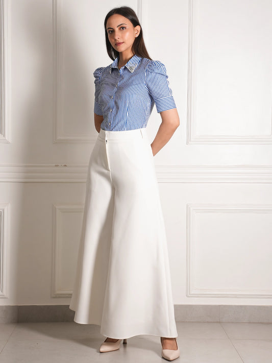 Exude Ivory Palazzo Wide-Leg Trousers