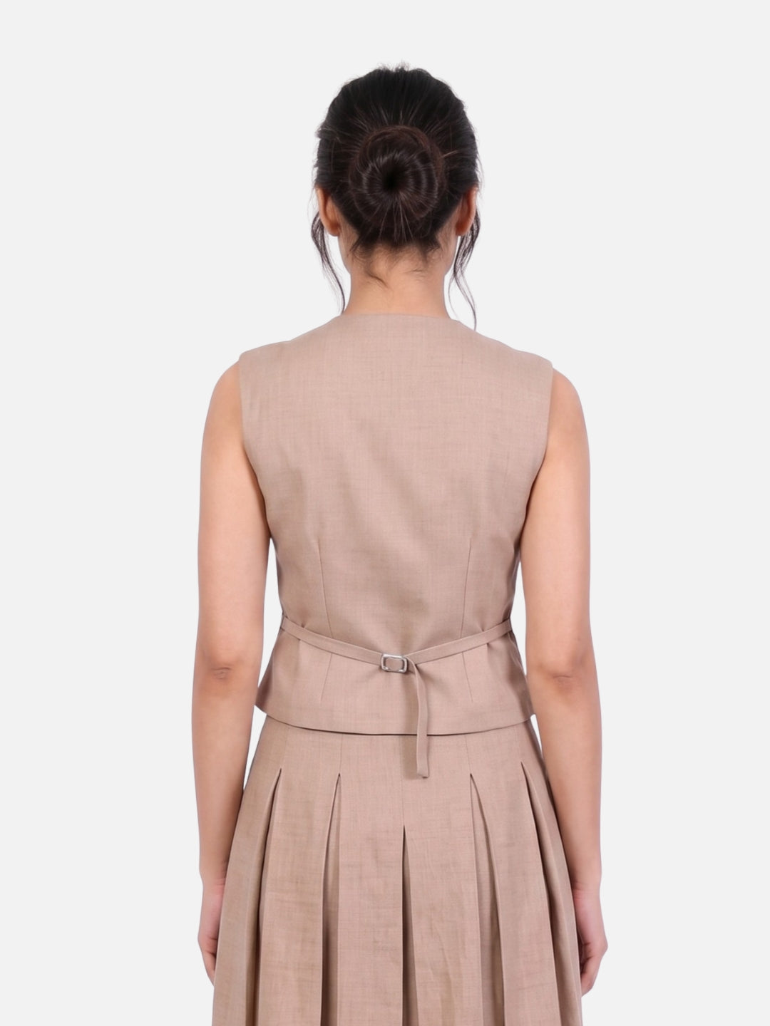 Beige Linen Pearl Button Waistcoat Vest