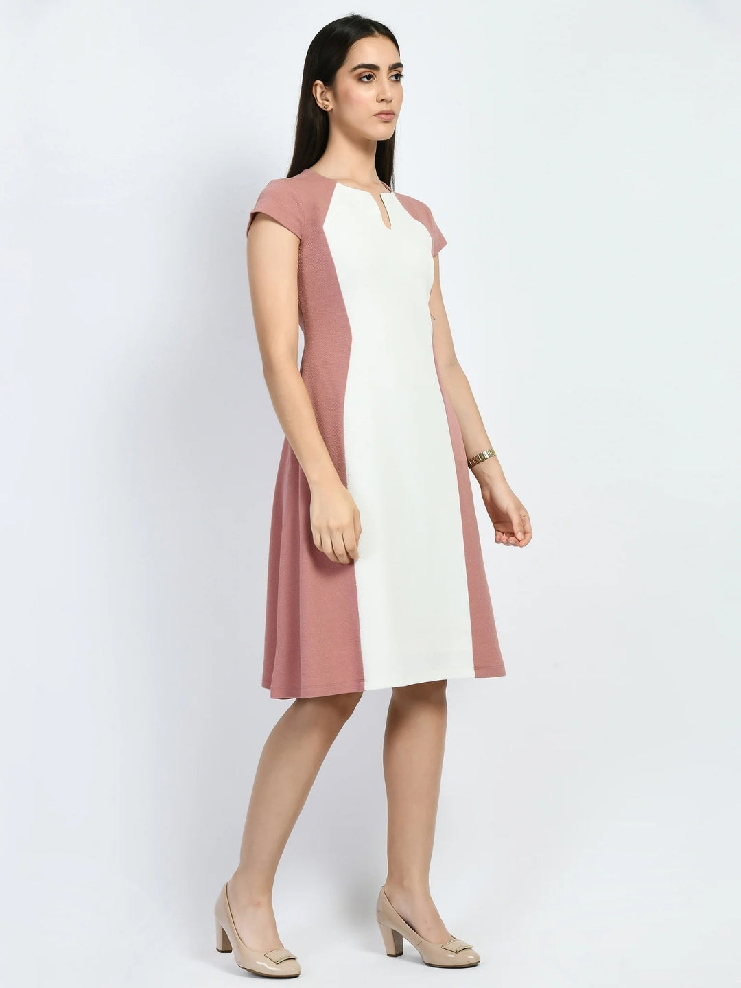 Exude Awe Colour-blocked Sculpt A-line Dress Cherry Pink Dresses