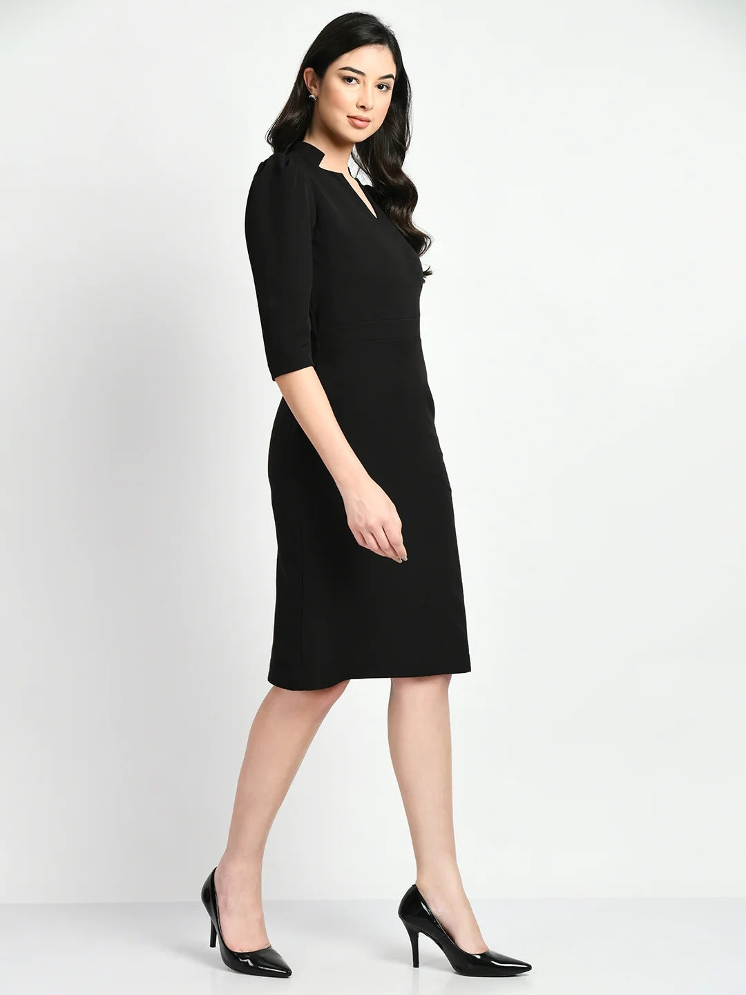 Exude Grace Puff Sleeves Sheath Dress Black Dresses