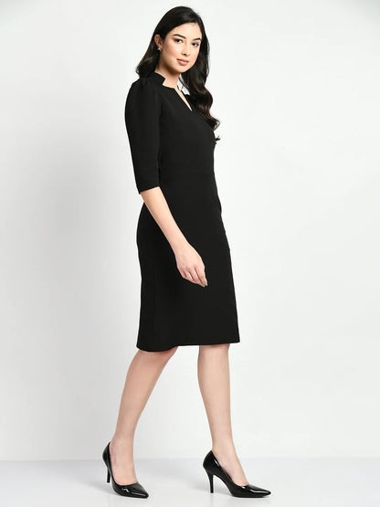 Exude Grace Puff Sleeves Sheath Dress Black Dresses