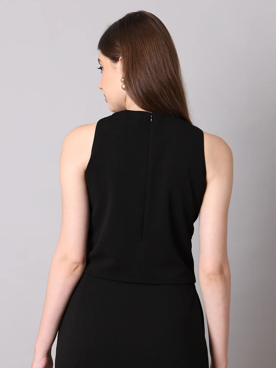 Exude Sophistication Cross Design Halter Top Black 