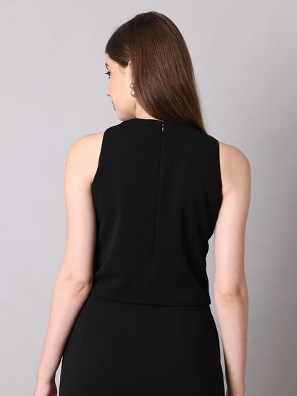 Exude Sophistication Cross Design Halter Top Black 