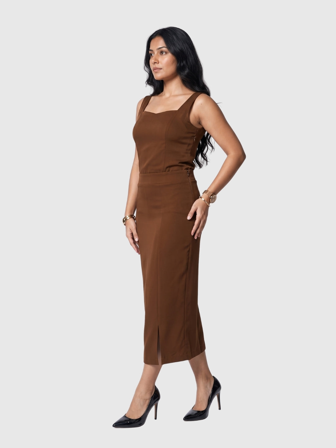 Exude Mocha Grace Midi Skirt
