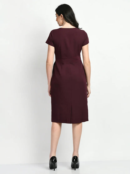 Exude Composure Sheath Dress Wine Dresses