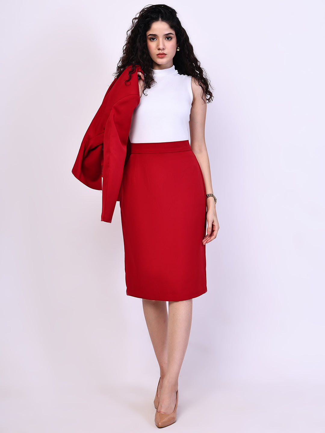 Exude Humility Pencil Skirt (Red)