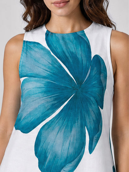 White Teal Floral Print Sleeveless Kurta Palazzo Set