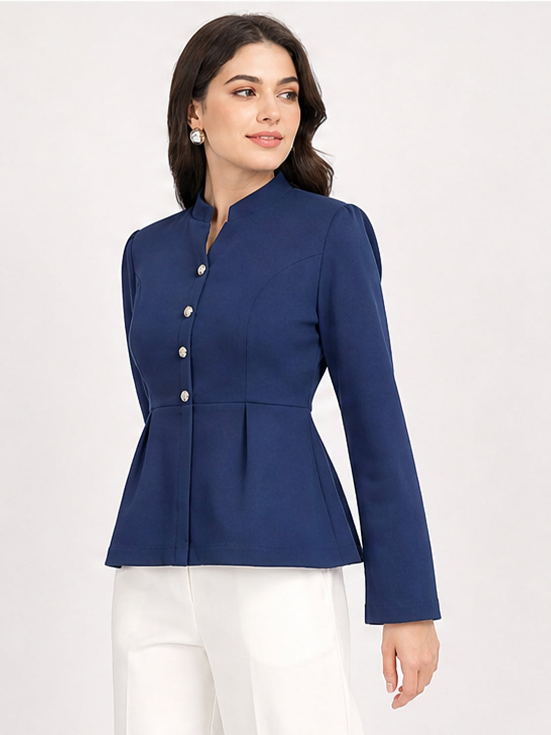 Navy Tailored Peplum Top