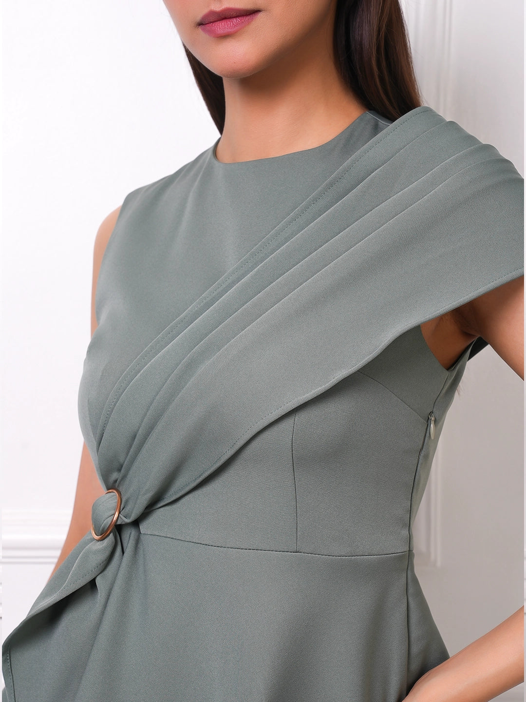 Sage Green Draped Peplum Top