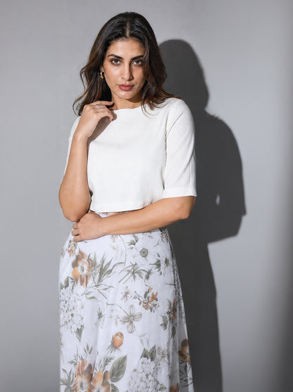 Exude White Bloom Co-ord with Skirt and Top