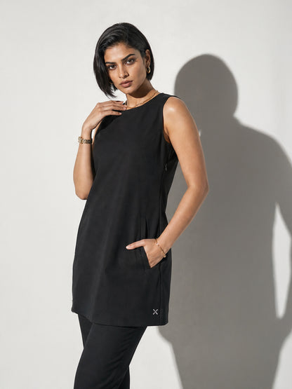 Exude Resplendent Thigh Length Tunic with Trouser (Black)