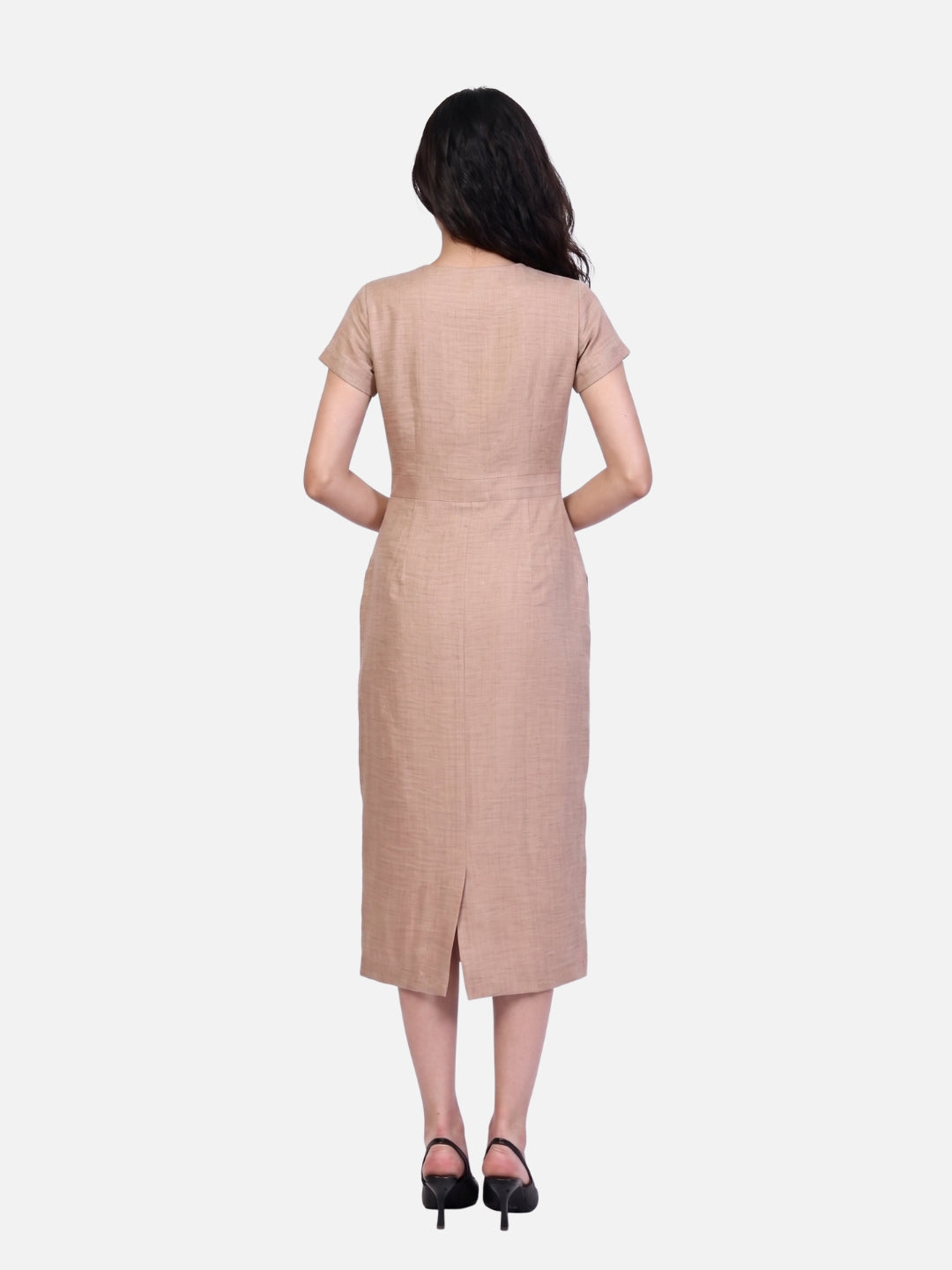 Exude Composure Sheath Midi Dress (Beige)