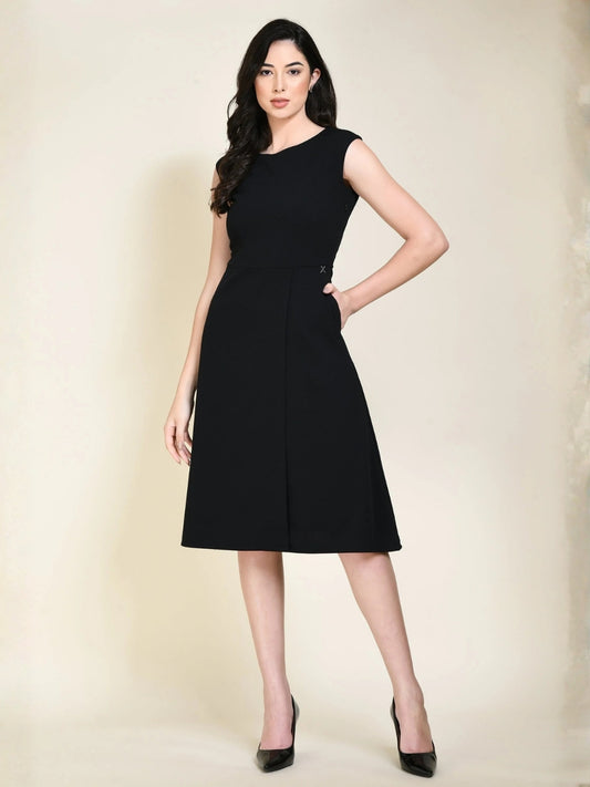 Exude Pride A-line Wrap Dress (Black)