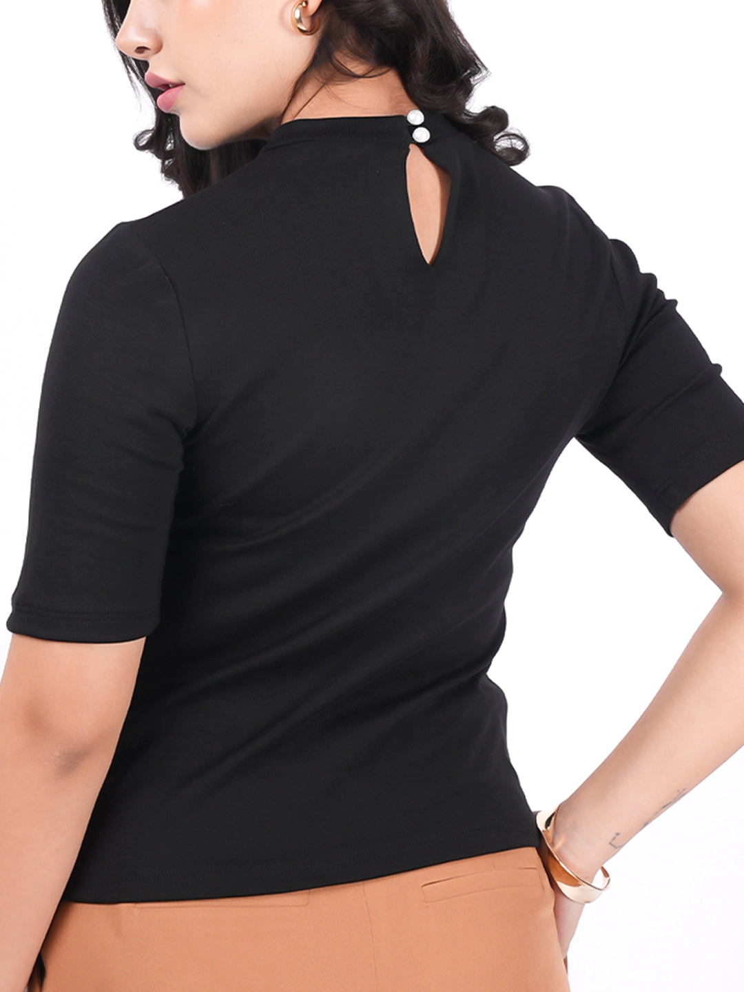 Exude Essential Ribbed Black Top Tops