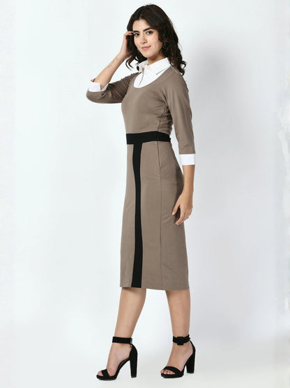 Exude Paramount Shirt Colour blocked Sheath Dress Camel Beige Dresses
