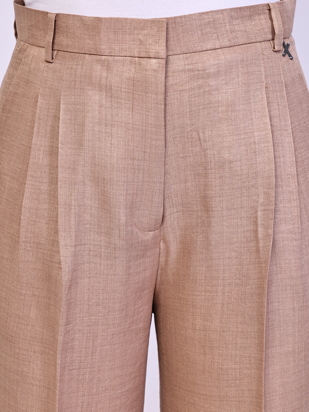 Exude Timeless Threads Straight Fit Trousers with Pockets Beige Trousers
