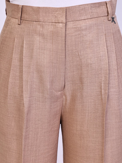 Exude Timeless Threads Straight Fit Trousers with Pockets Beige Trousers