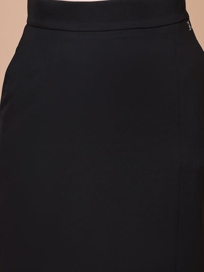 Exude Unstoppable Grace Midi Skirt With Front Slit (Black)