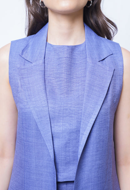 Exude Lustrous Long Jacket , Top with Wide Leg Trouser (Twill Blue )