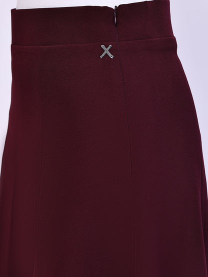 Exude Loyalty Solid A-line Skirt Wine Skirt