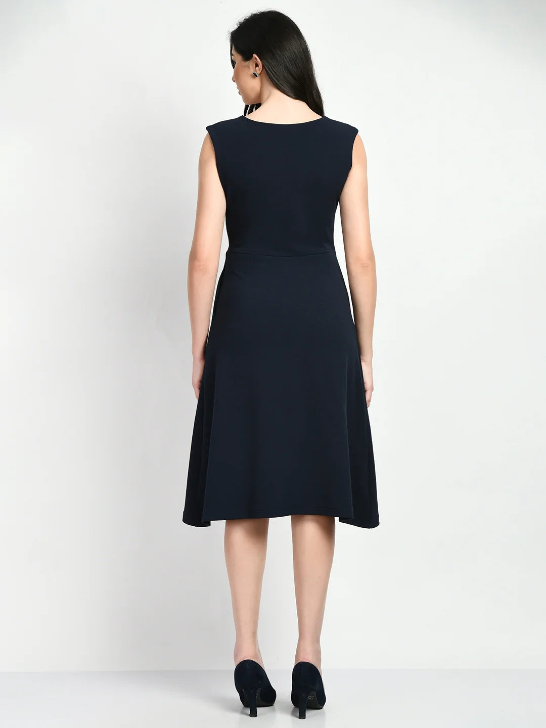 Exude Elegance Colour Blocked A-line Wrap Dress Navy + Pink Dresses