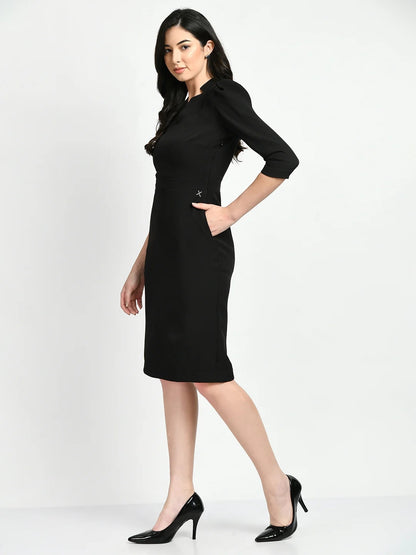 Exude Grace Puff Sleeves Sheath Dress Black Dresses