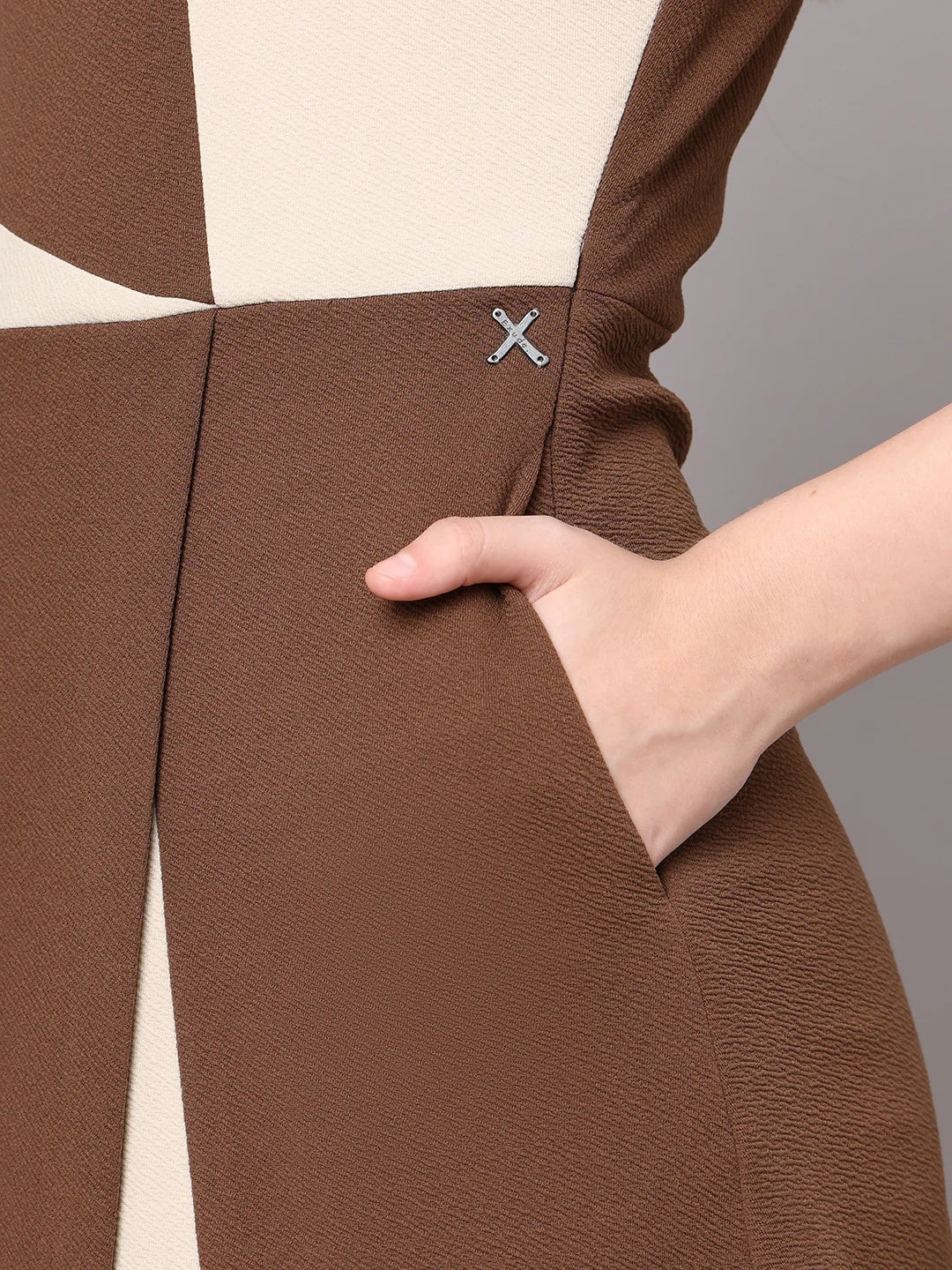 Exude Vibrant Versatility Colour Block A-line Dress Coffee Dresses