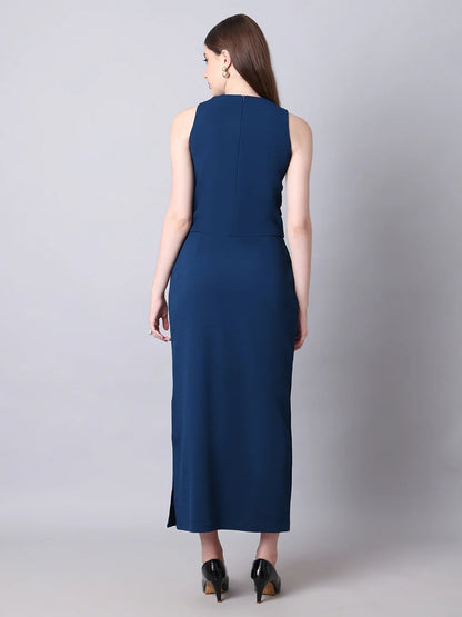 Exude Runway-Ready Long Skirt with Halter Top Royal Blue Co-ord Sets