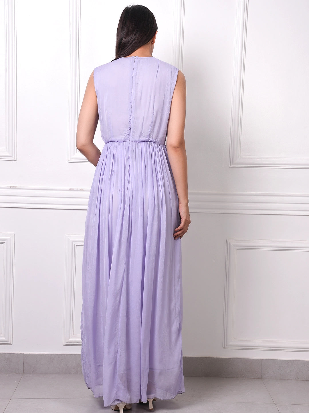 Sleeveless Draped Flowy Gown