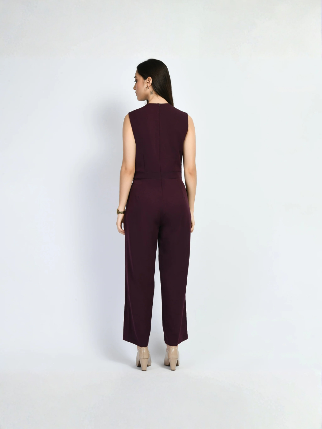 Exude Timelessness V-neck Wide-Leg Jumpsuit Wine Jumpsuits