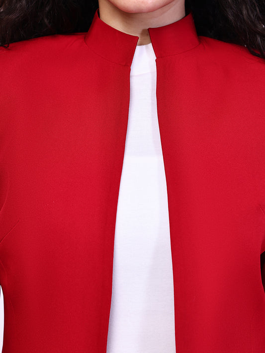 Exude Grace Striped Blazer and Pencil Skirt Set (Red)