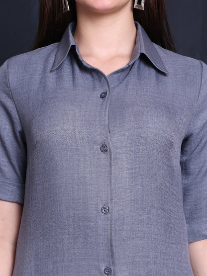 Exude Brave Heart Linen Wide Leg and Collar Top Set 
