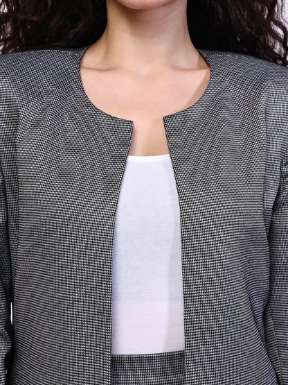 Exude Crowned Confidence Long Blazer and Midi A-line Skirt Black-White Co-ord Sets