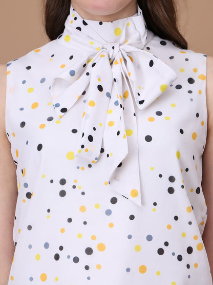 Exude Graceful Threads Sleeveless Polka Top with Front Tie
